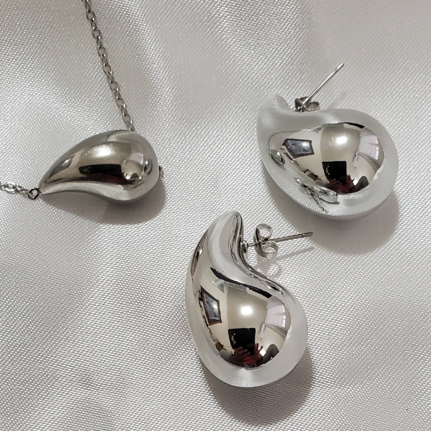 Silver Teardrop Jewelry Set | 2pcs Stainless Steel | Necklace & Earrings