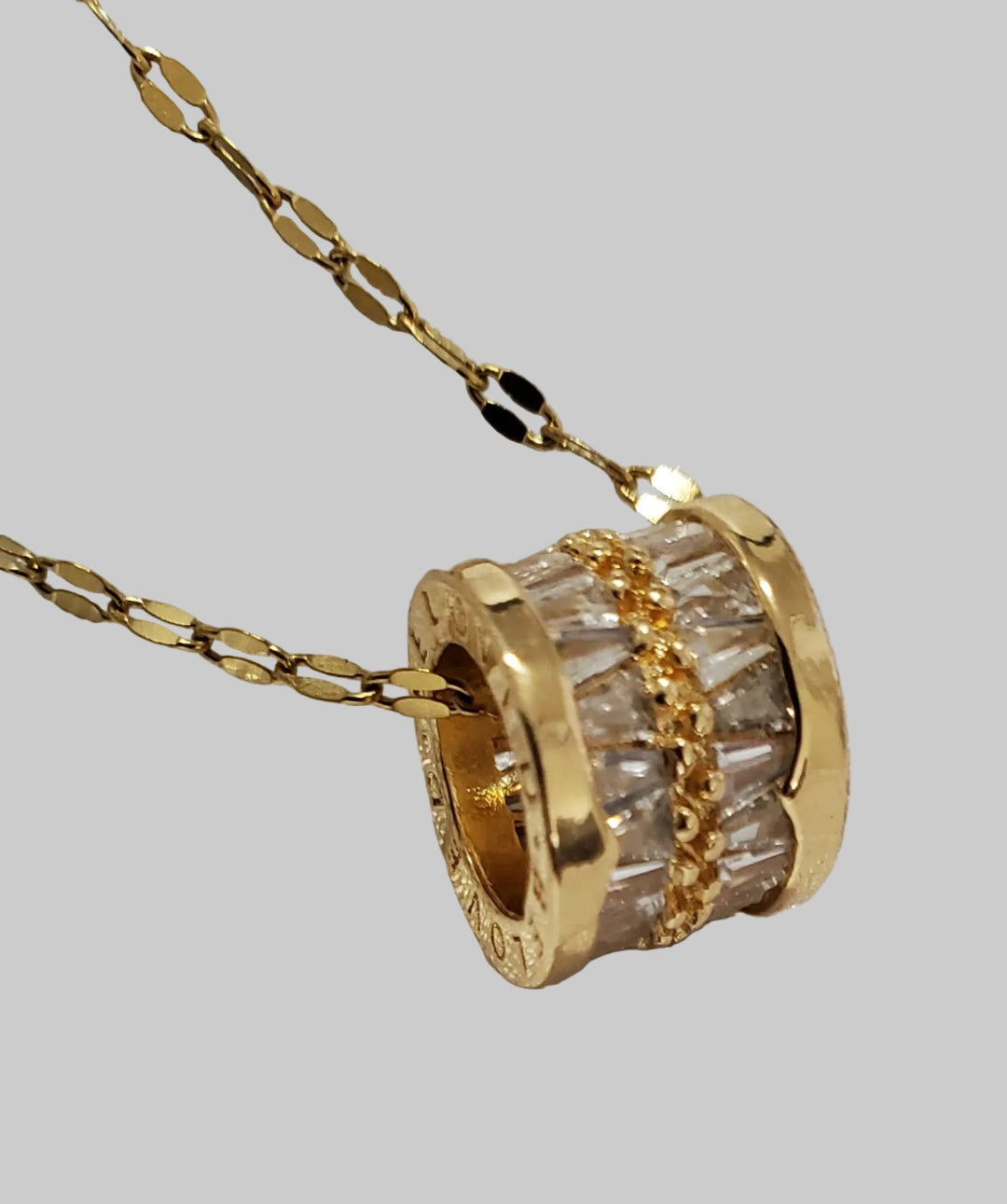 Women Stainless Steel 18K Gold Zircon Barrel Pendant Necklaces