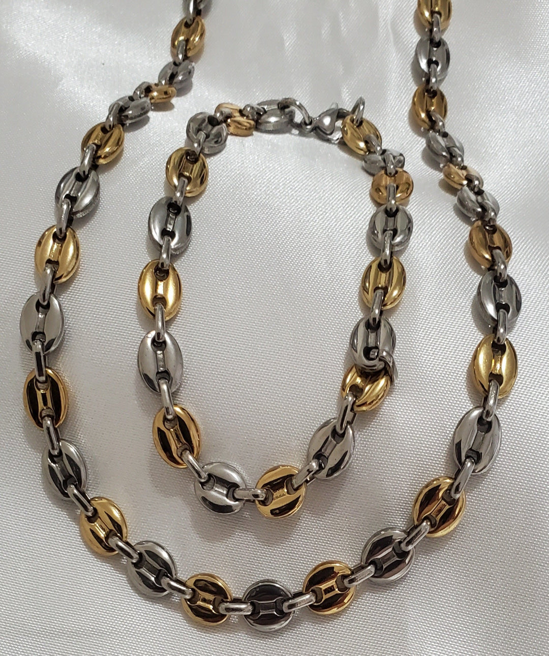 Set de Collar y Pulsera Dos Tonos Plateado y Dorado