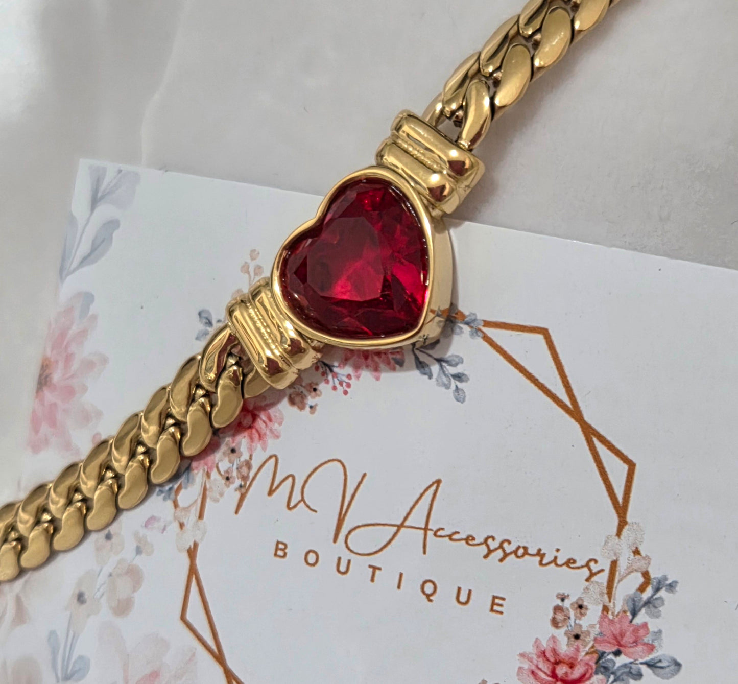 18K Gold Plated Red Zircon Heart Bracelet – Dainty Love Charm Jewelry Gift