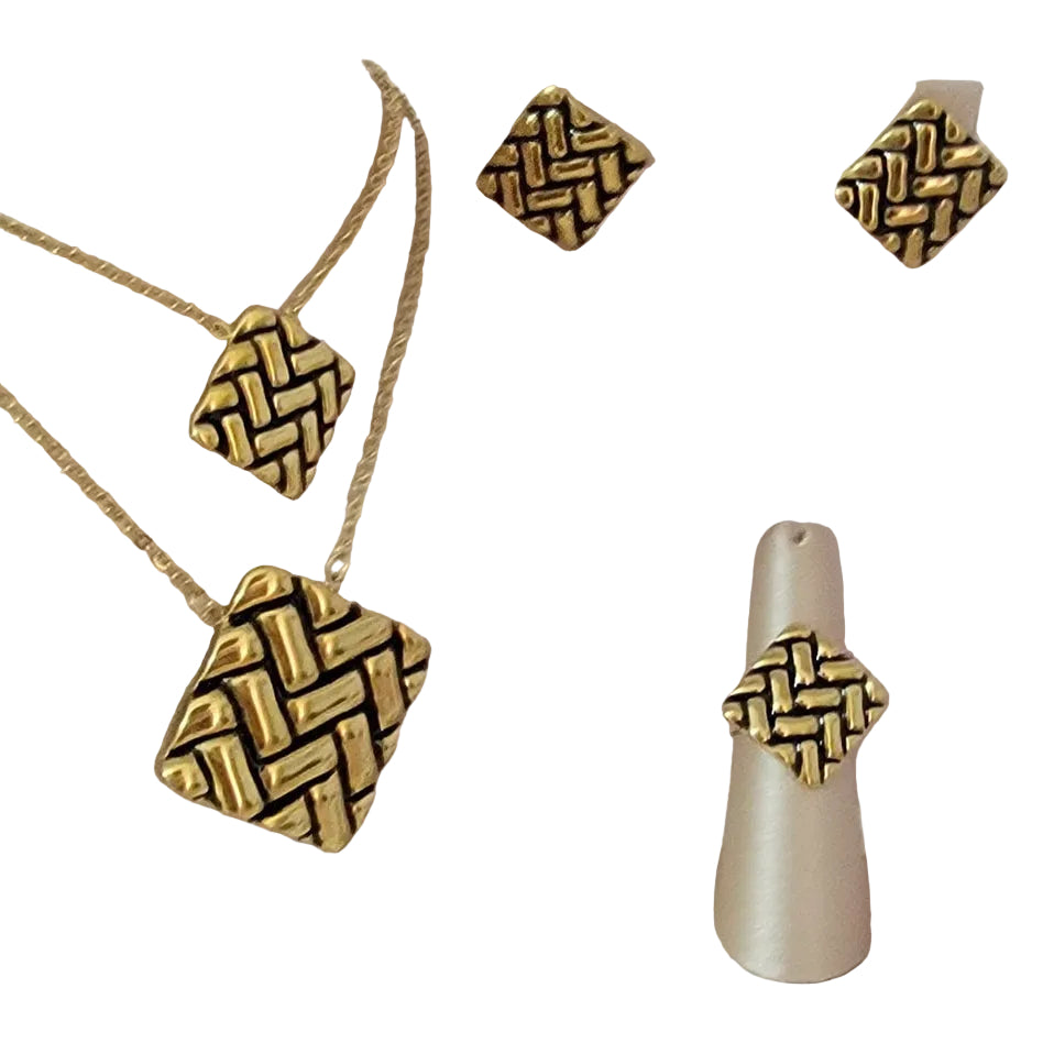 18K Gold Plated Stainless Steel Black & Gold Double Chain 3-Piece Jewelry Set