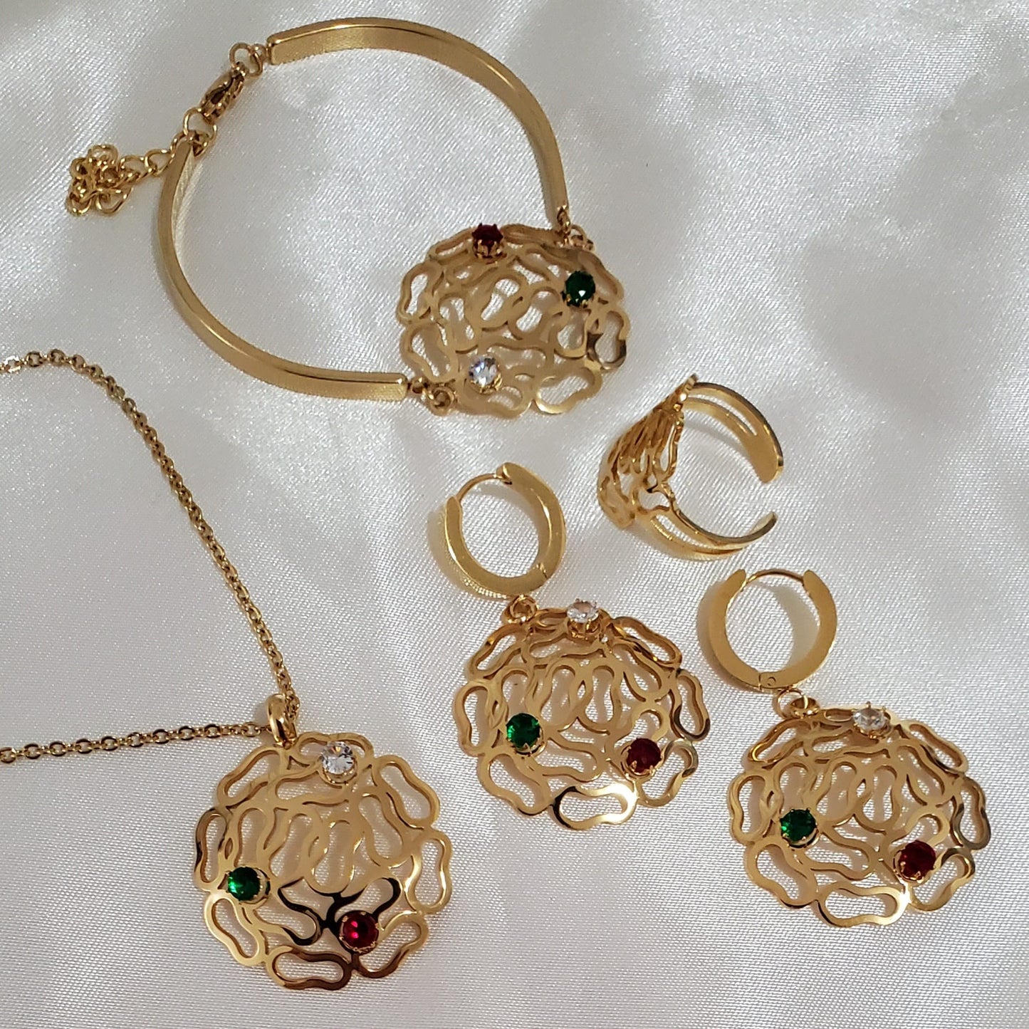 Elegant Filigree Gold Jewelry Set | 18K Gold Plated Stainless Steel 4pcs