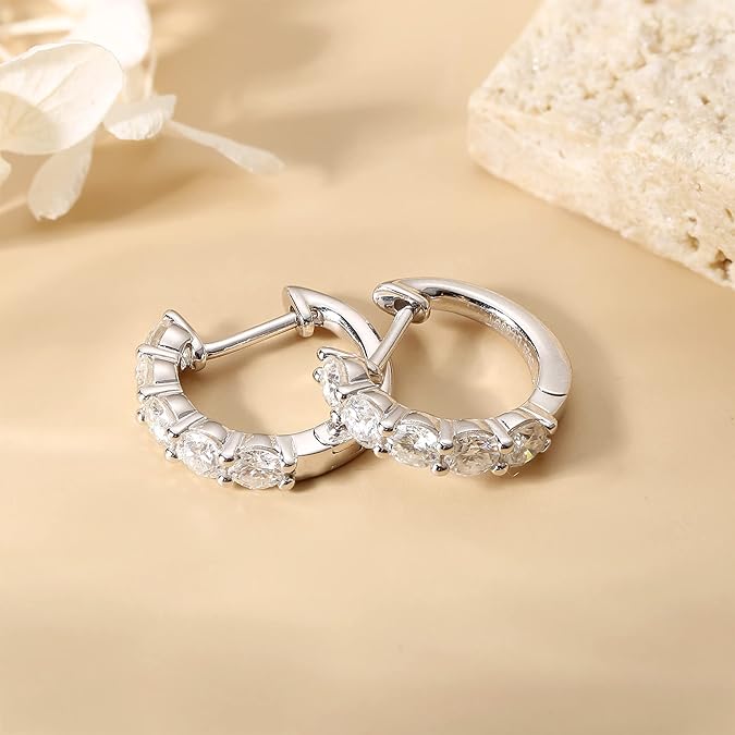 3ct Round Moissanite Huggie Hoop Sterling Silver Earrings