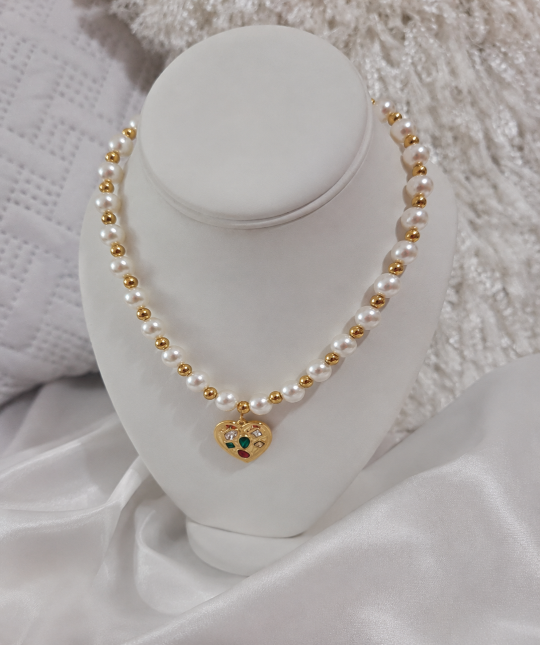 Collar Perlas Corazon Crystal