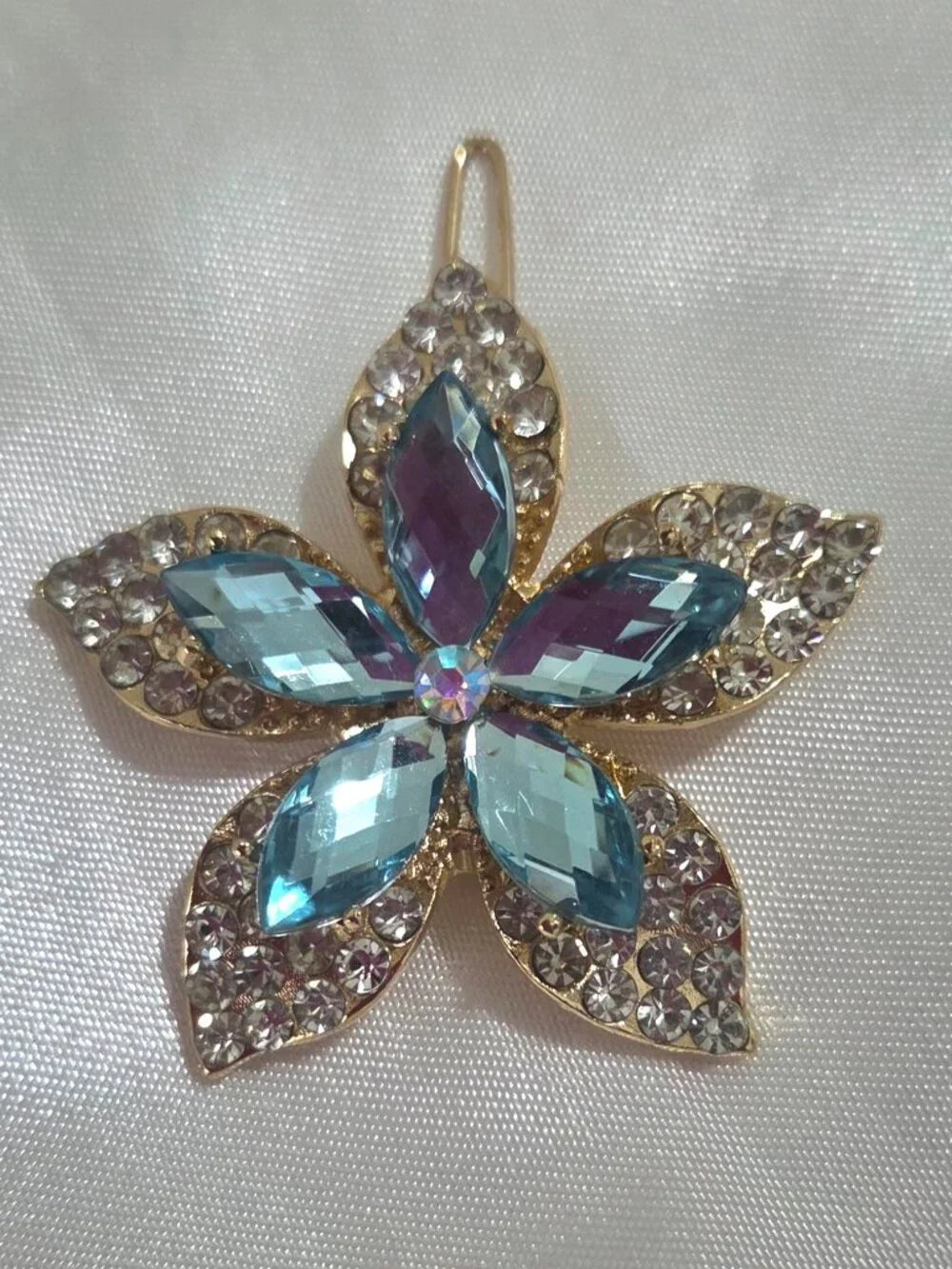 Gold Floral Rhinestone Hair Clip – Crystal Flower Barrette Women Girls Elegant