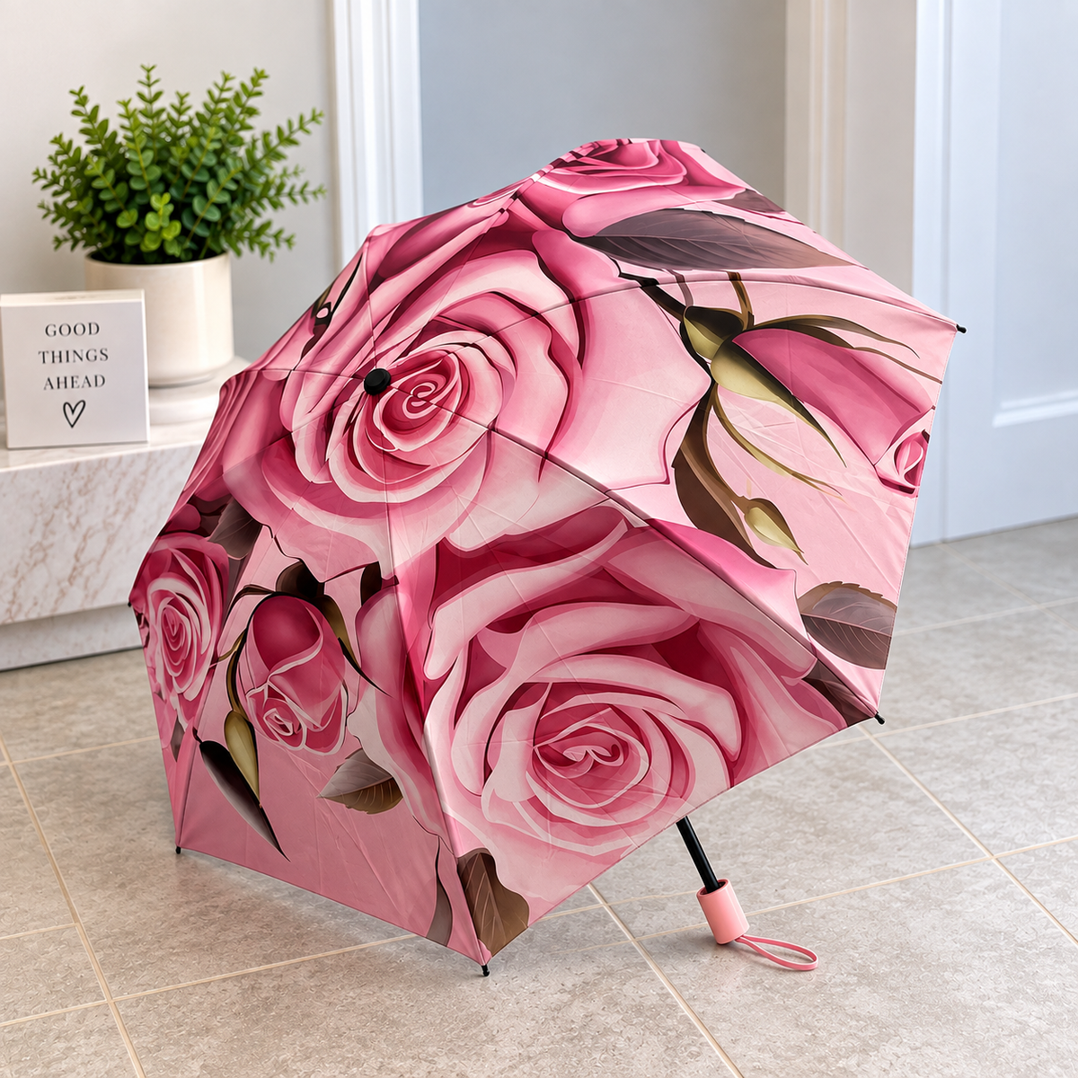 Pink Floral Rose Umbrella 🌹☂️