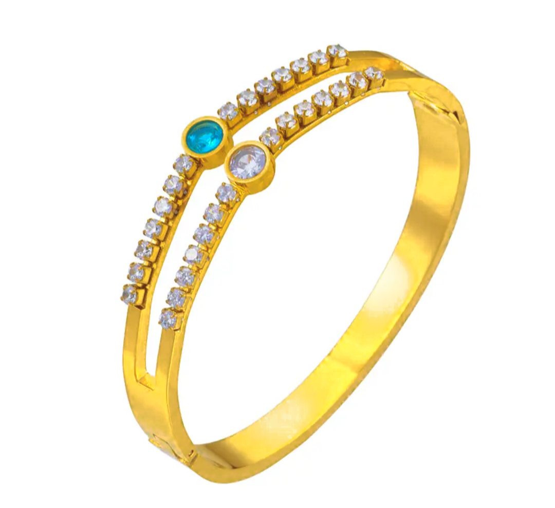 Double Row Diamond Gold Plated Bracelet 7.5"in