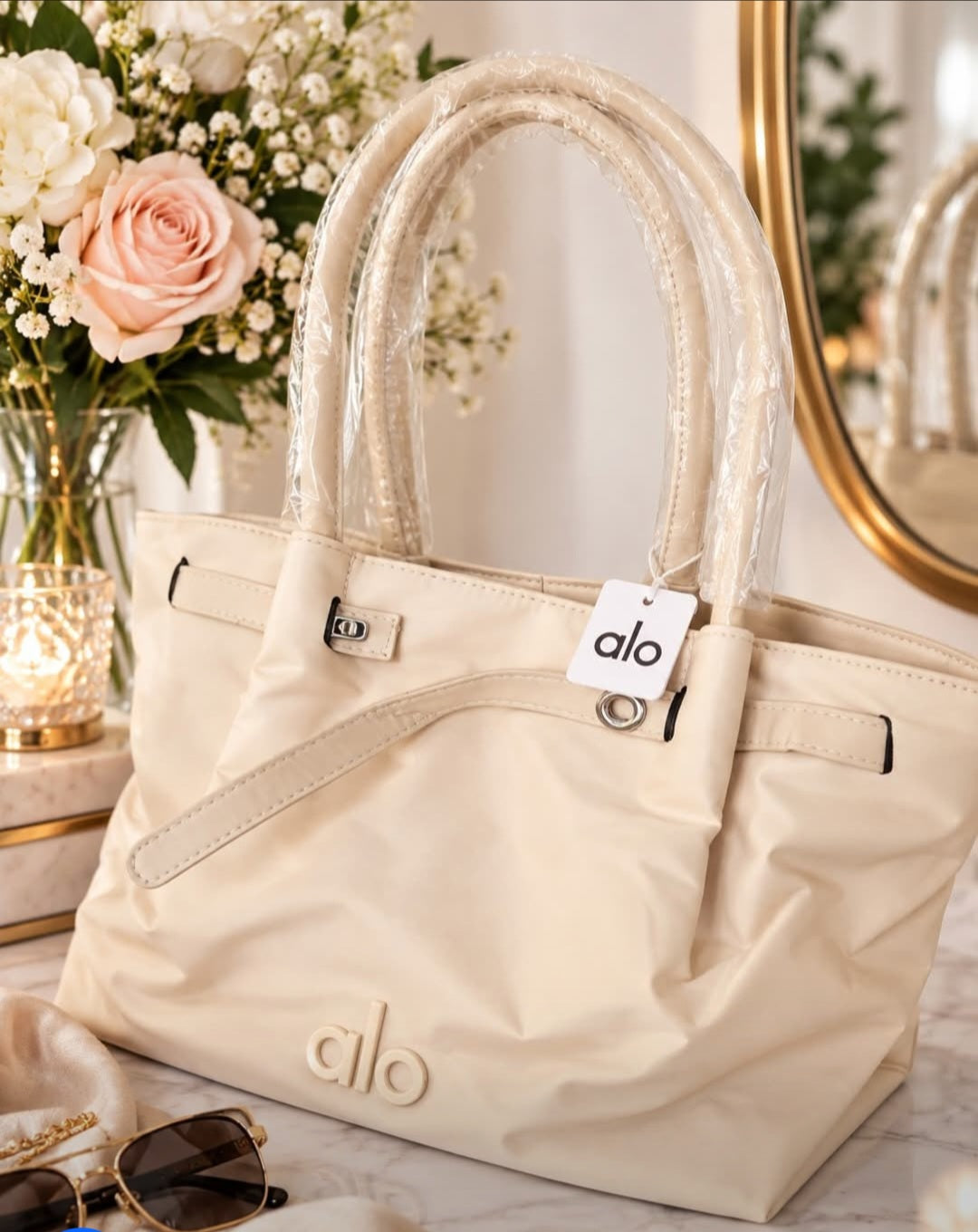 ALO Style Yoga Cream Tote with Front Pocket