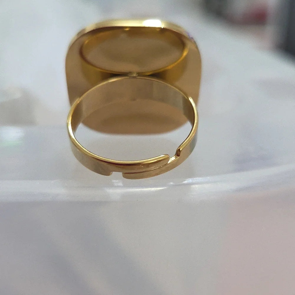 18K Gold Plated Yellow Stone Ring Adjustable Stainless Steel Bold Statement