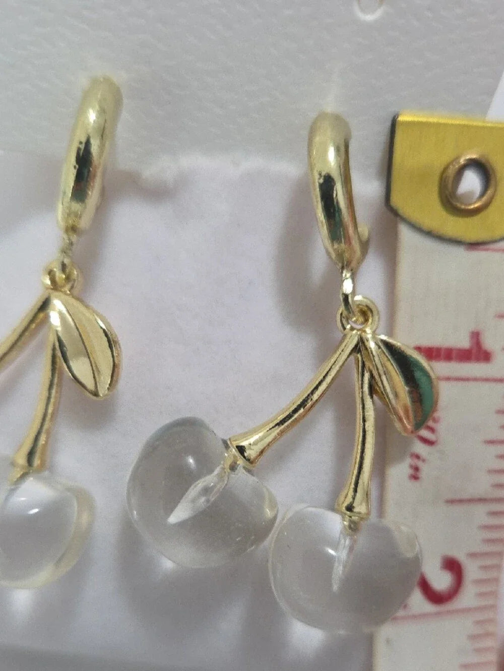 Gold-Tone Clear Cherry Drop Earrings