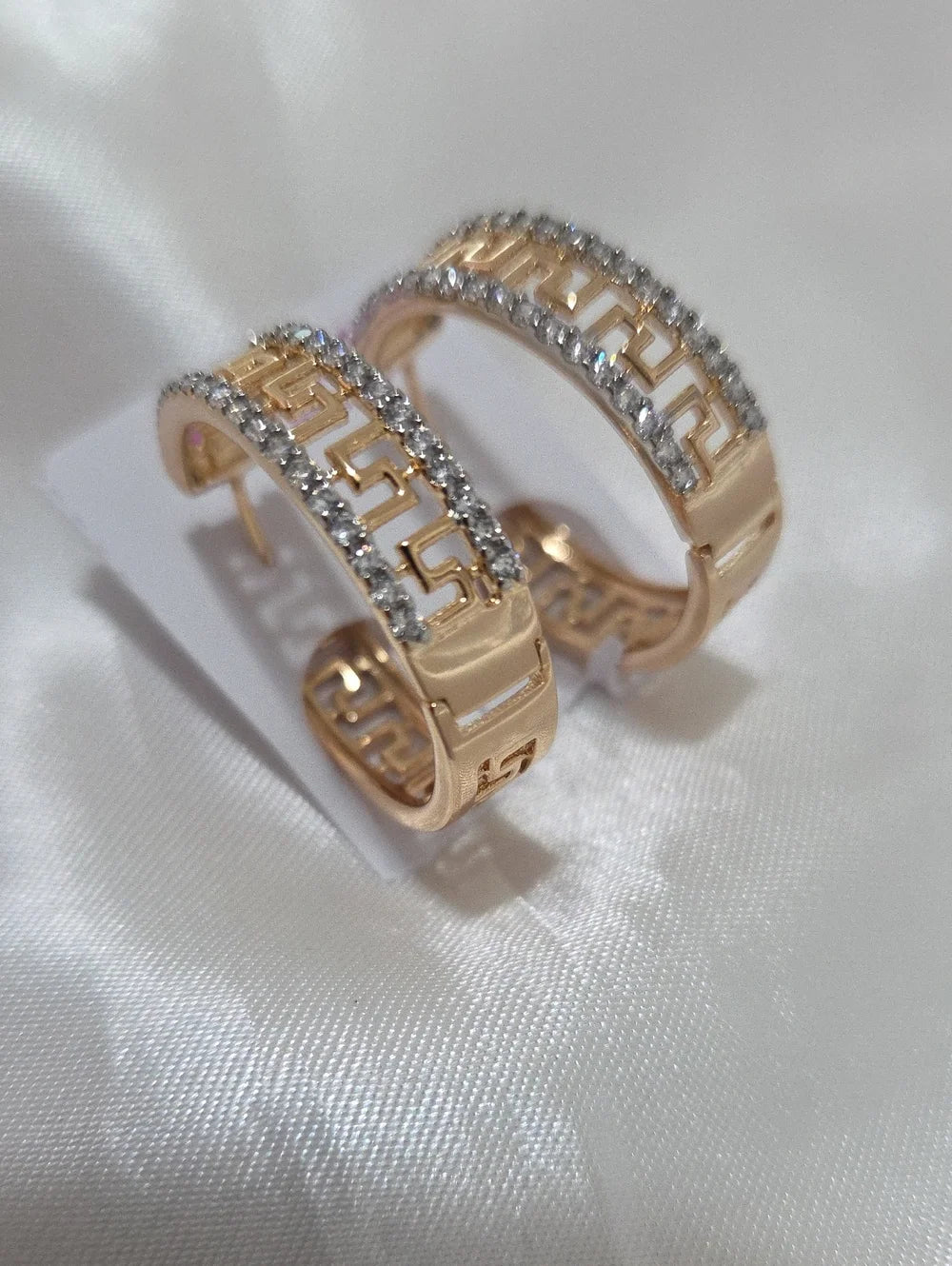 14K Laminated Gold Hoop Earrings with Crystal Pavé Accent