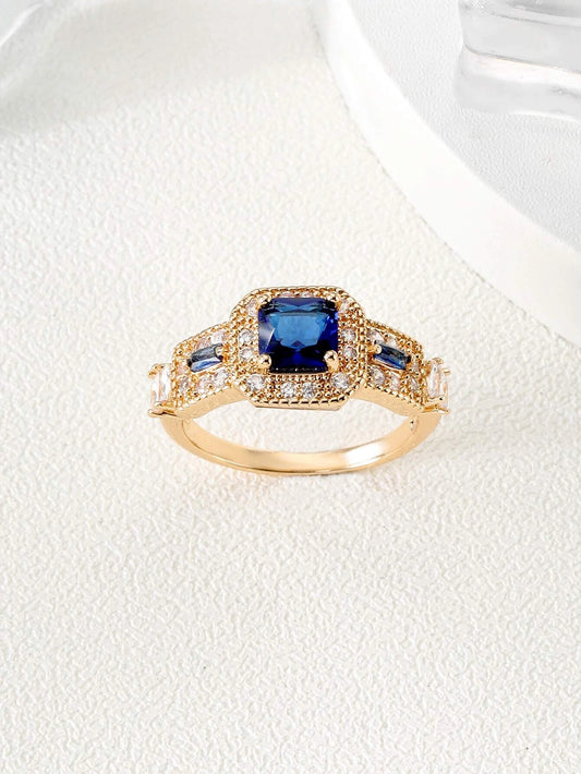 18K Gold Plate Blue and Gold Ring