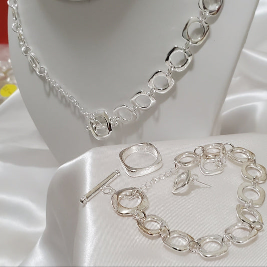 S925 Sterling Silver Jewelry Set – Necklace, Earrings, Ring & Bracelet (4 pcs)