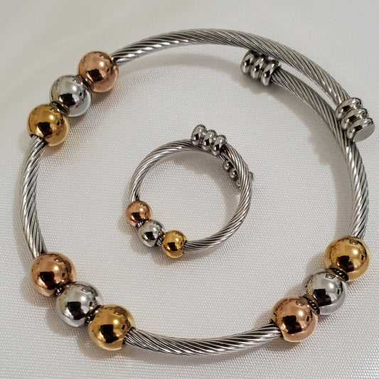 Set de Pulsera y Anillo en Stainless Steel