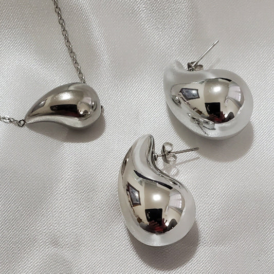 Silver Teardrop Jewelry Set | 2pcs Stainless Steel | Necklace & Earrings