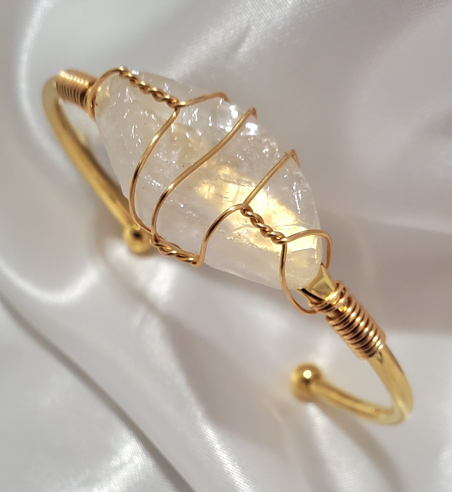 18K Gold Plated Natural Stone Open Bracelet Rope Chain Charm Bangle