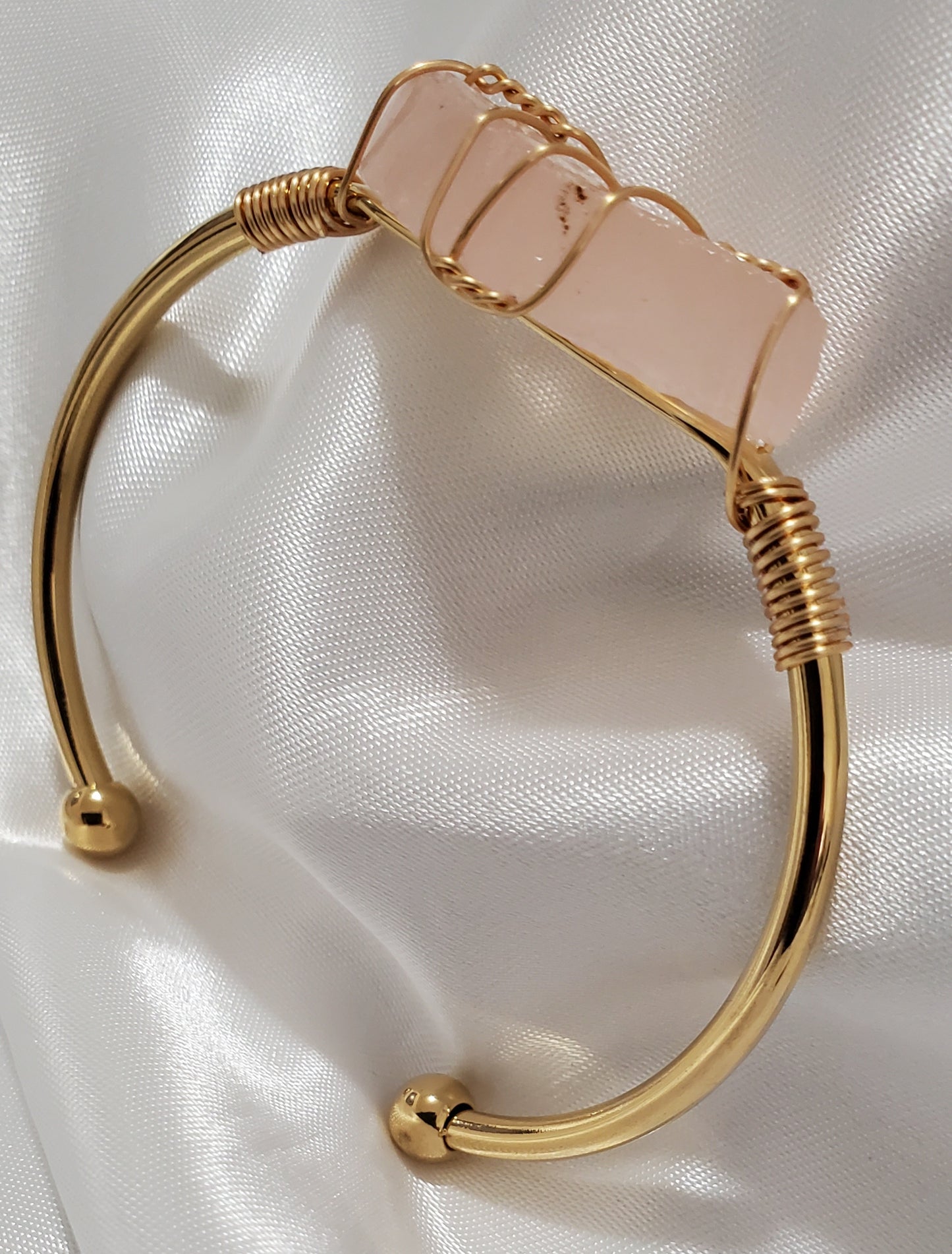 18K Gold Plated Natural Stone Open Bracelet Rope Chain Charm Bangle