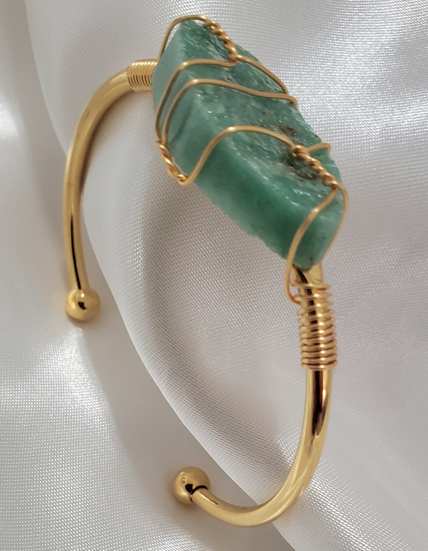 18K Gold Plated Natural Stone Open Bracelet Rope Chain Charm Bangle