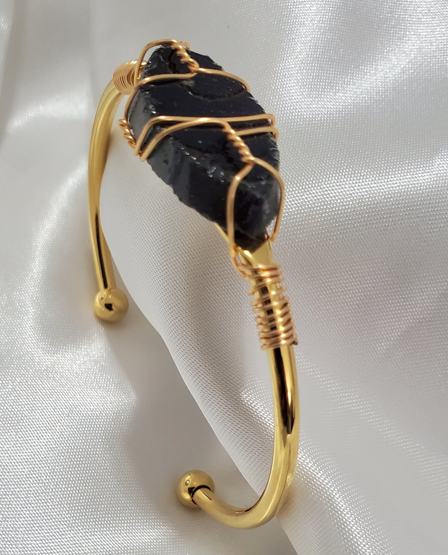 18K Gold Plated Natural Stone Open Bracelet Rope Chain Charm Bangle