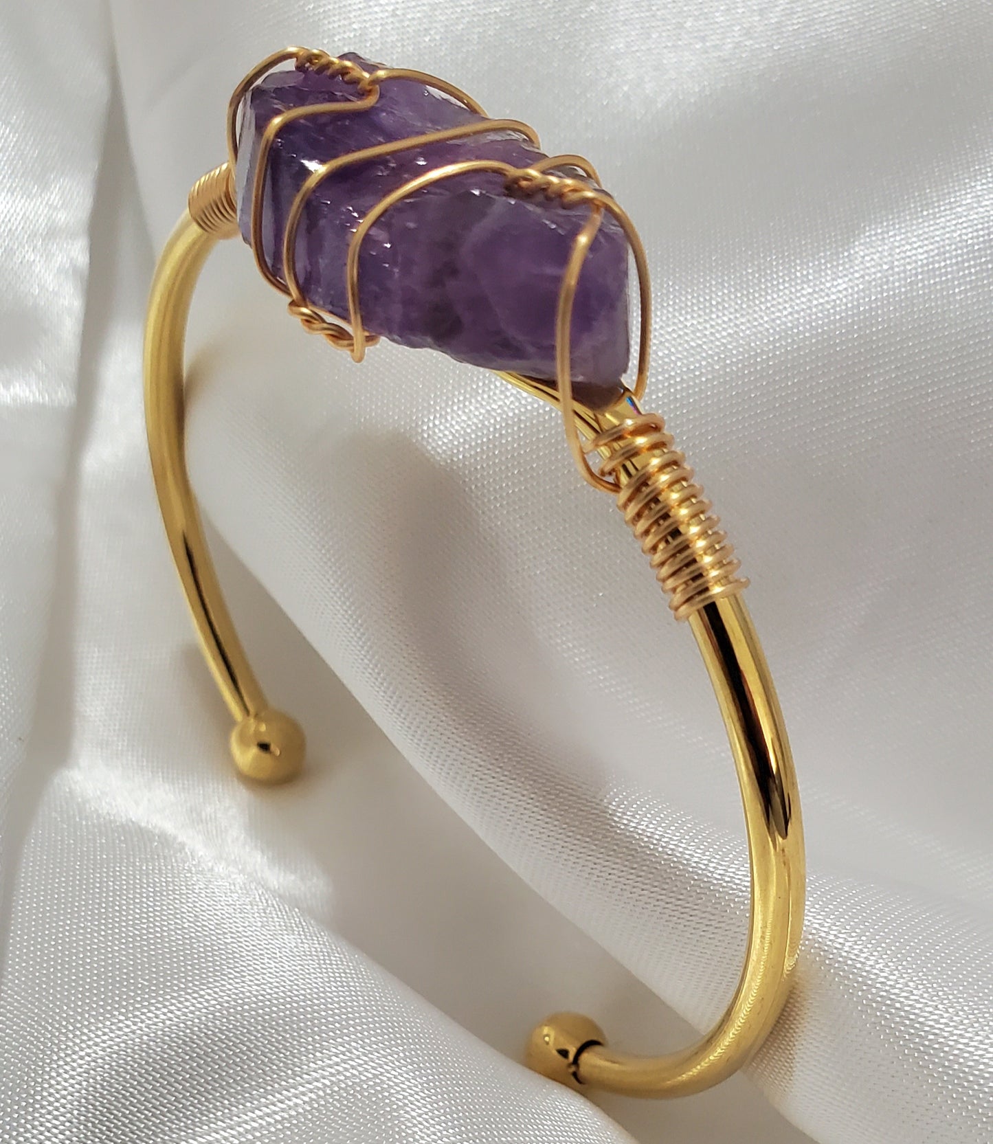 18K Gold Plated Natural Stone Open Bracelet Rope Chain Charm Bangle