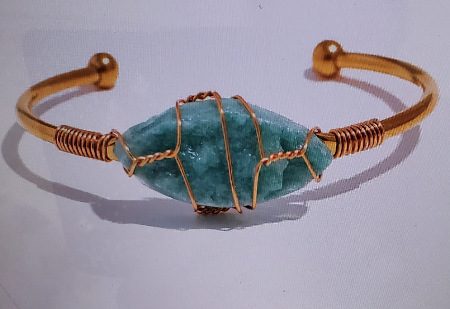 18K Gold Plated Natural Stone Open Bracelet Rope Chain Charm Bangle