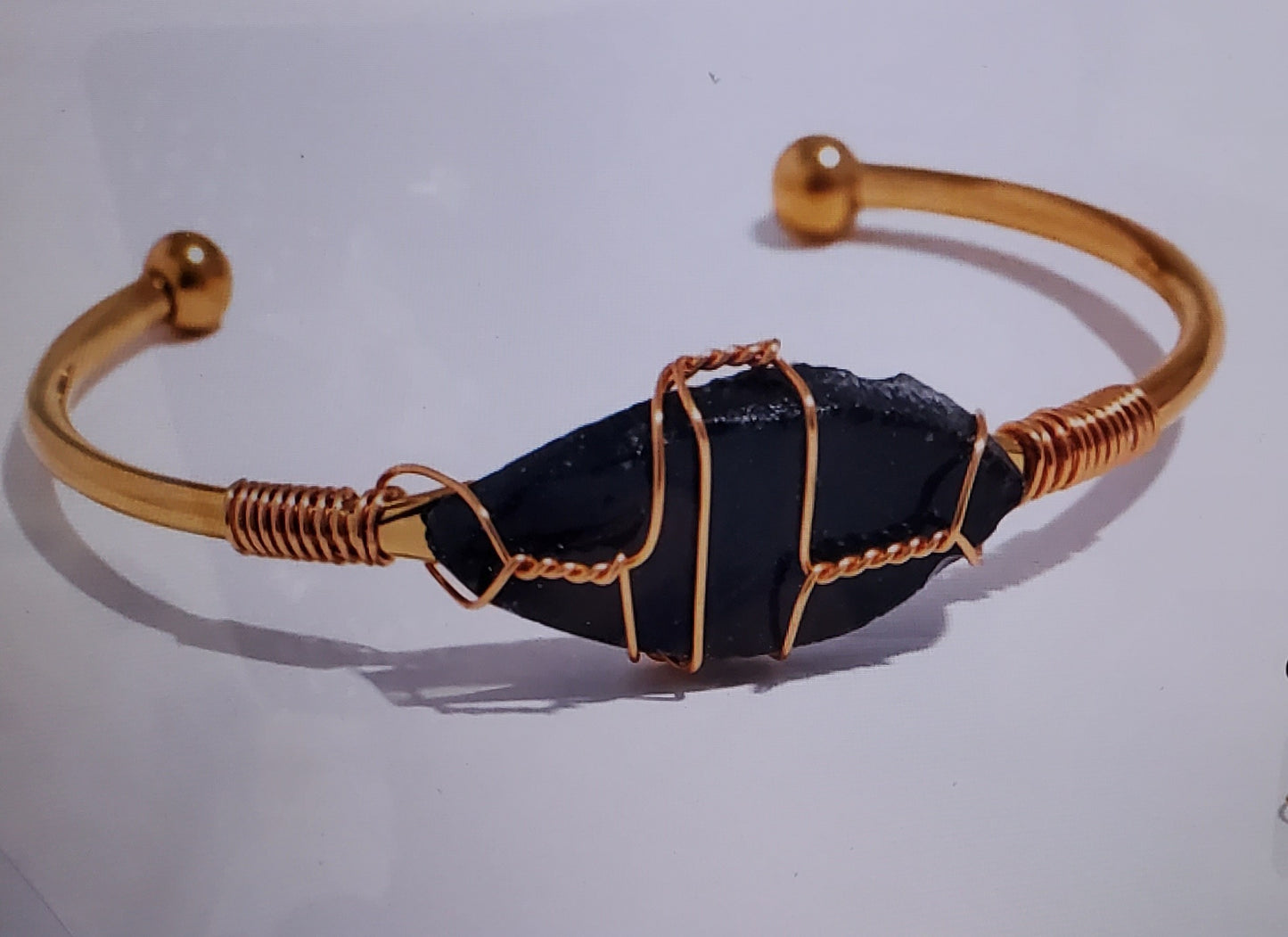 18K Gold Plated Natural Stone Open Bracelet Rope Chain Charm Bangle