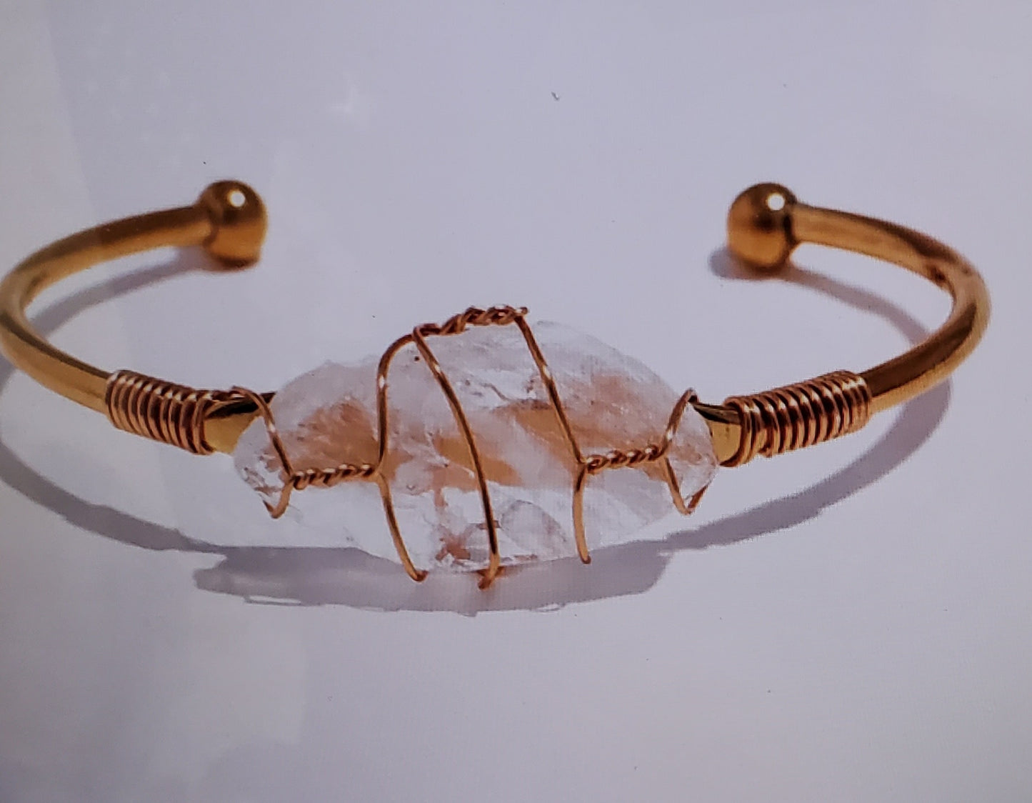 18K Gold Plated Natural Stone Open Bracelet Rope Chain Charm Bangle
