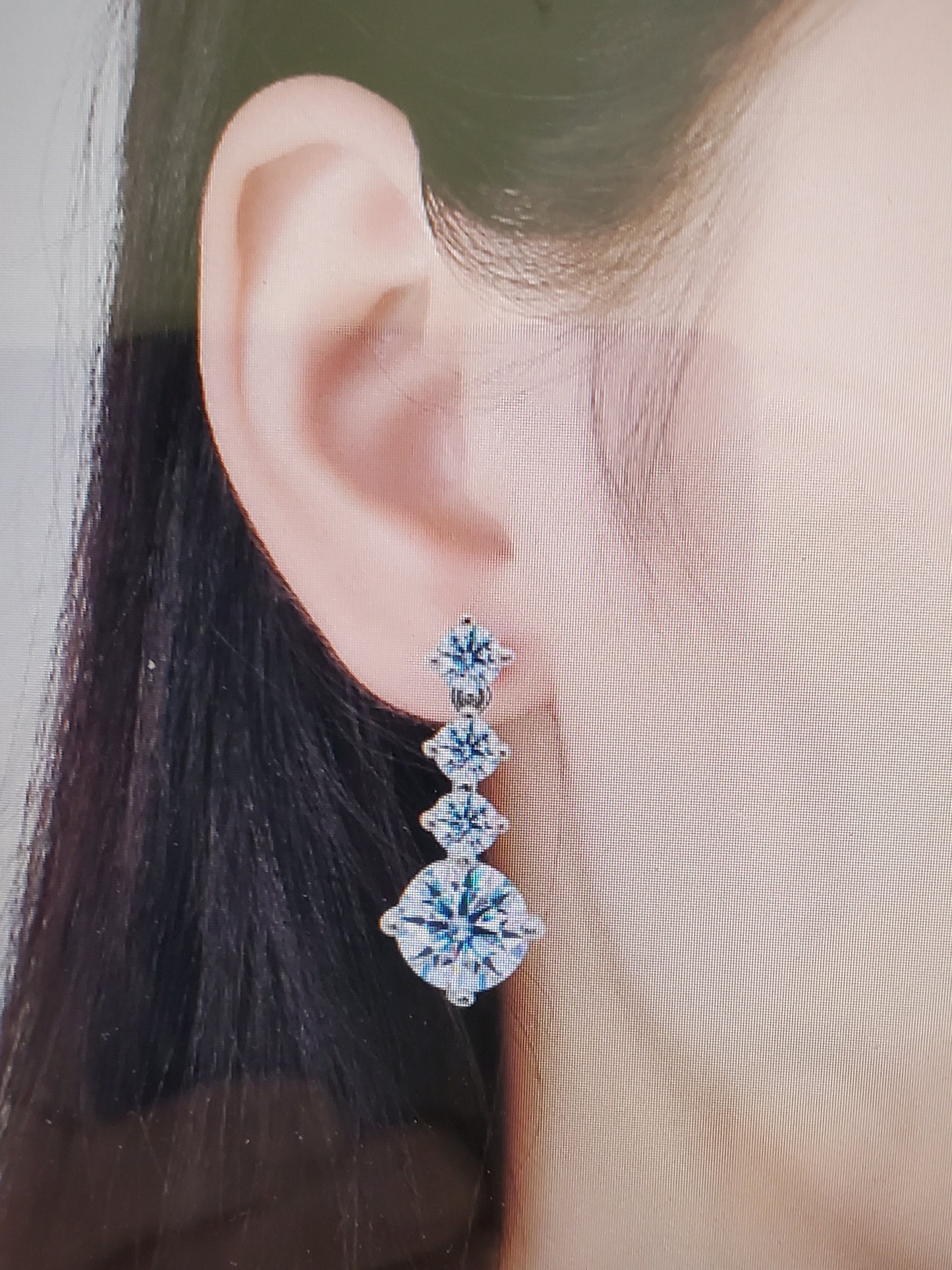 2.6 ct Graduated Linear Moissanite Drop Earrings In Sterling Silver
