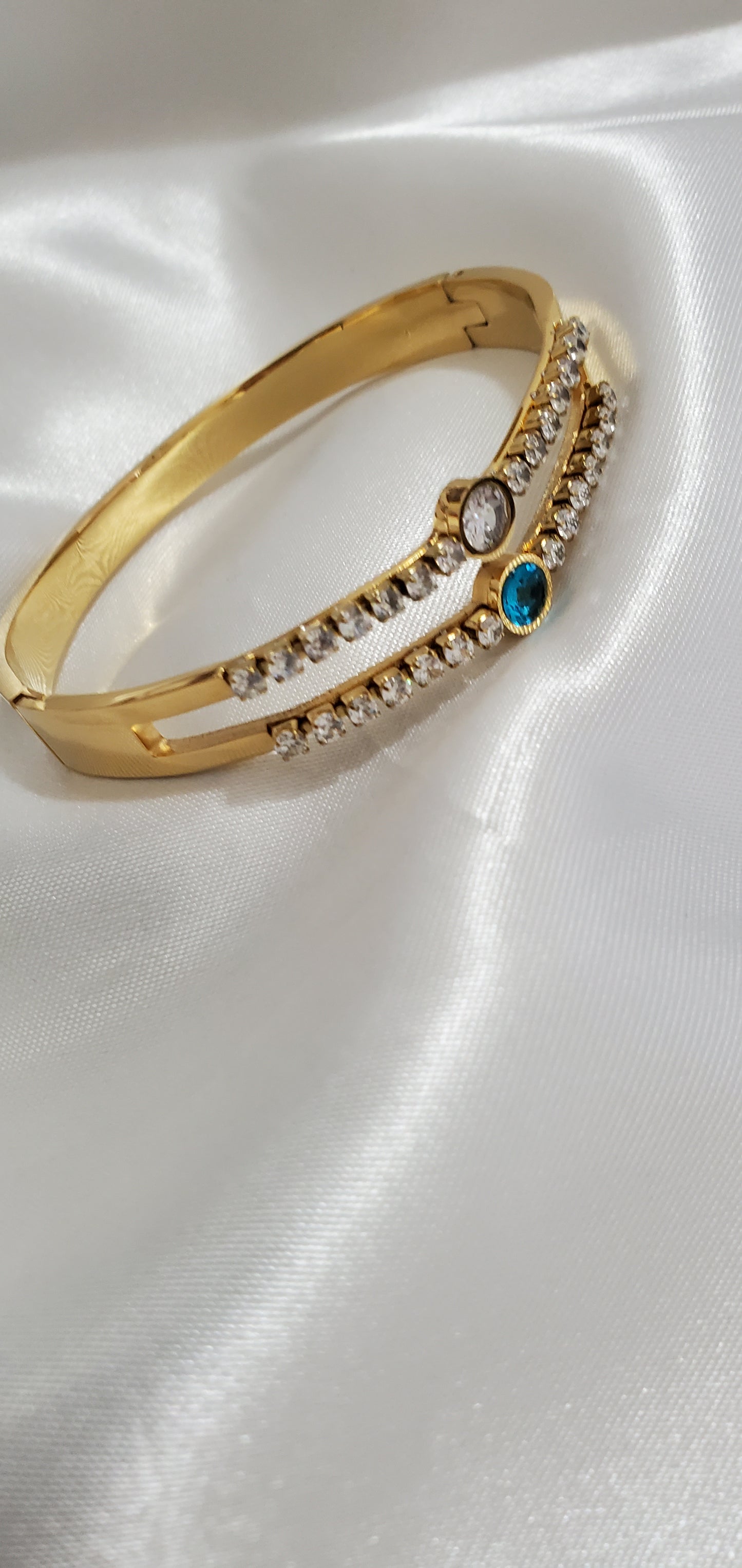 Double Row Diamond Gold Plated Bracelet 7.5"in