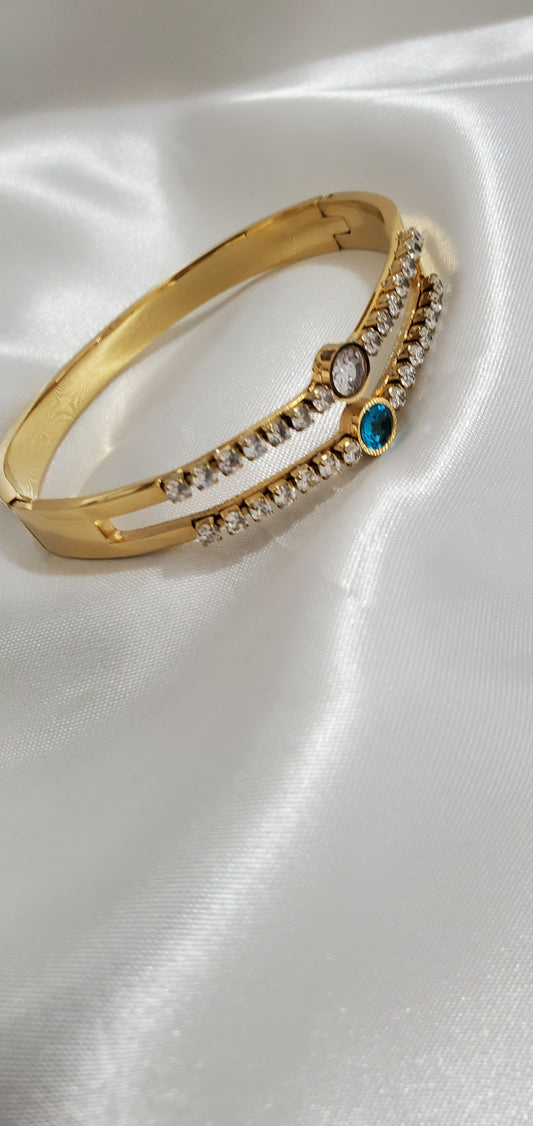 Double Row Diamond Gold Plated Bracelet 7.5"in