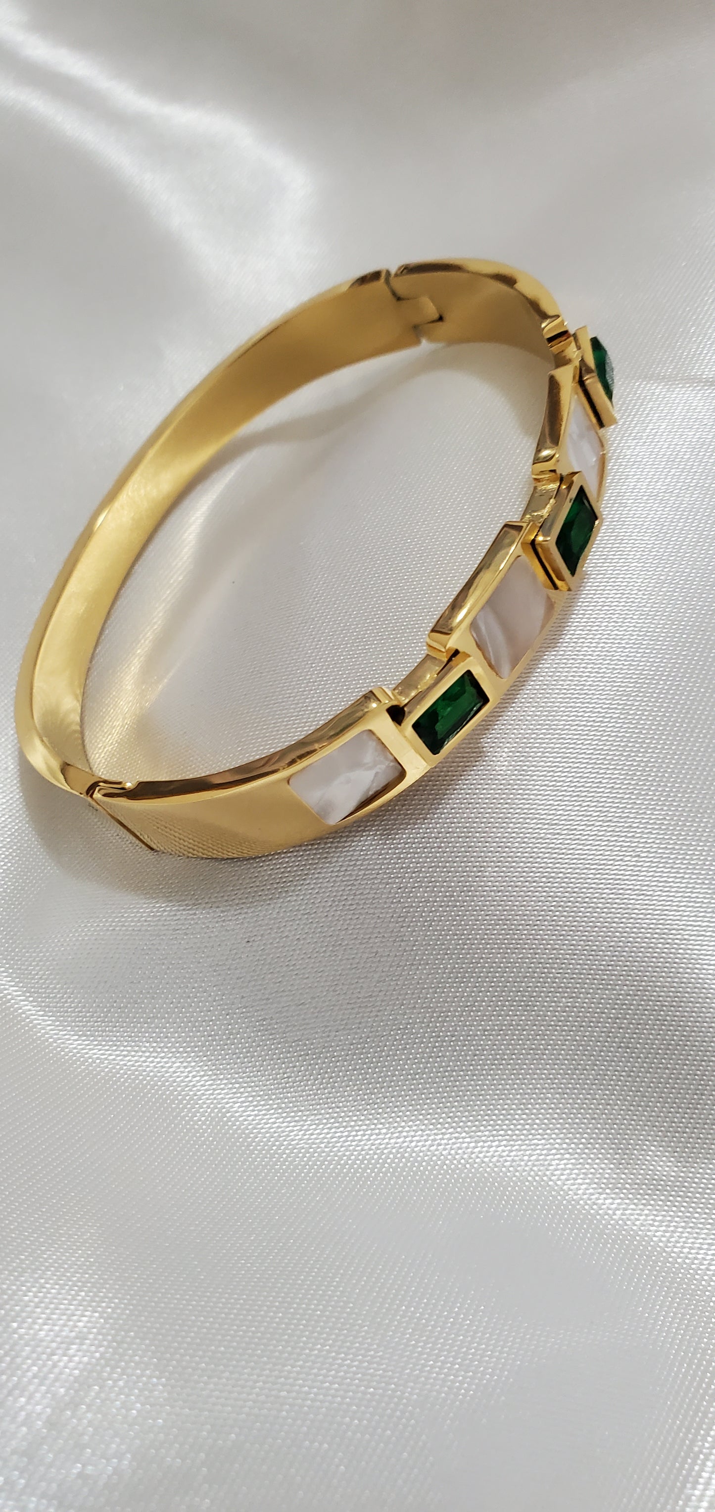 18k Gold Plated  Minimalist White Square Glass Rhinestone Bracelet