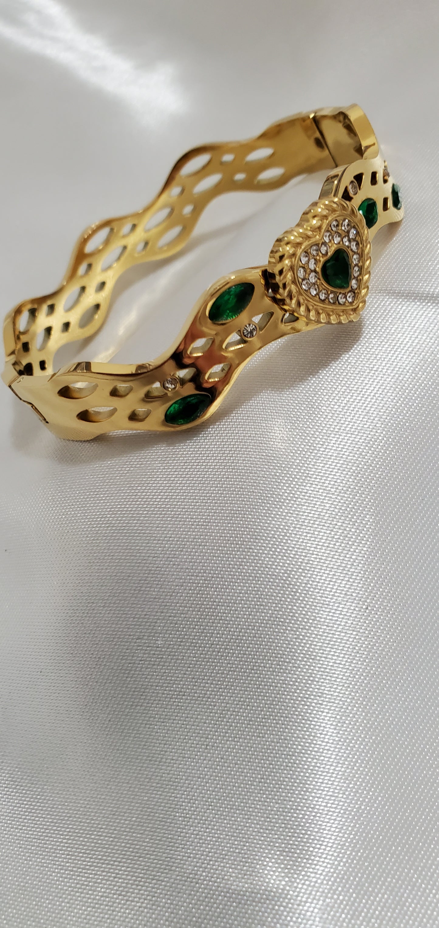 18K Gold Plated Stain1less Steel Emerald Heart Bracelet