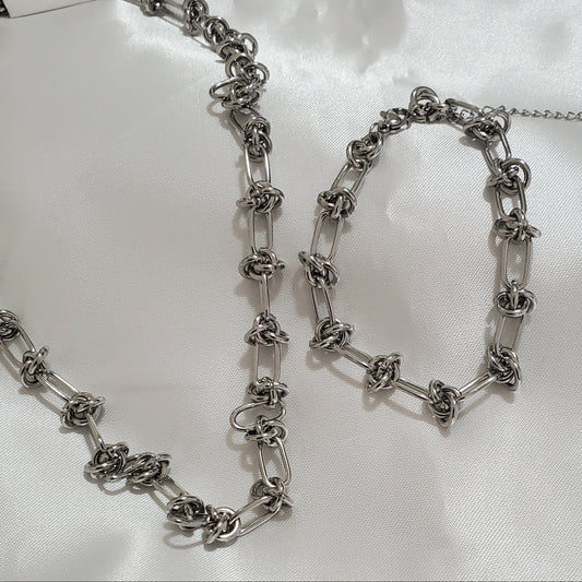 Silver Vintage Link Stainless Steel Jewelry Set | Necklace & Bracelet