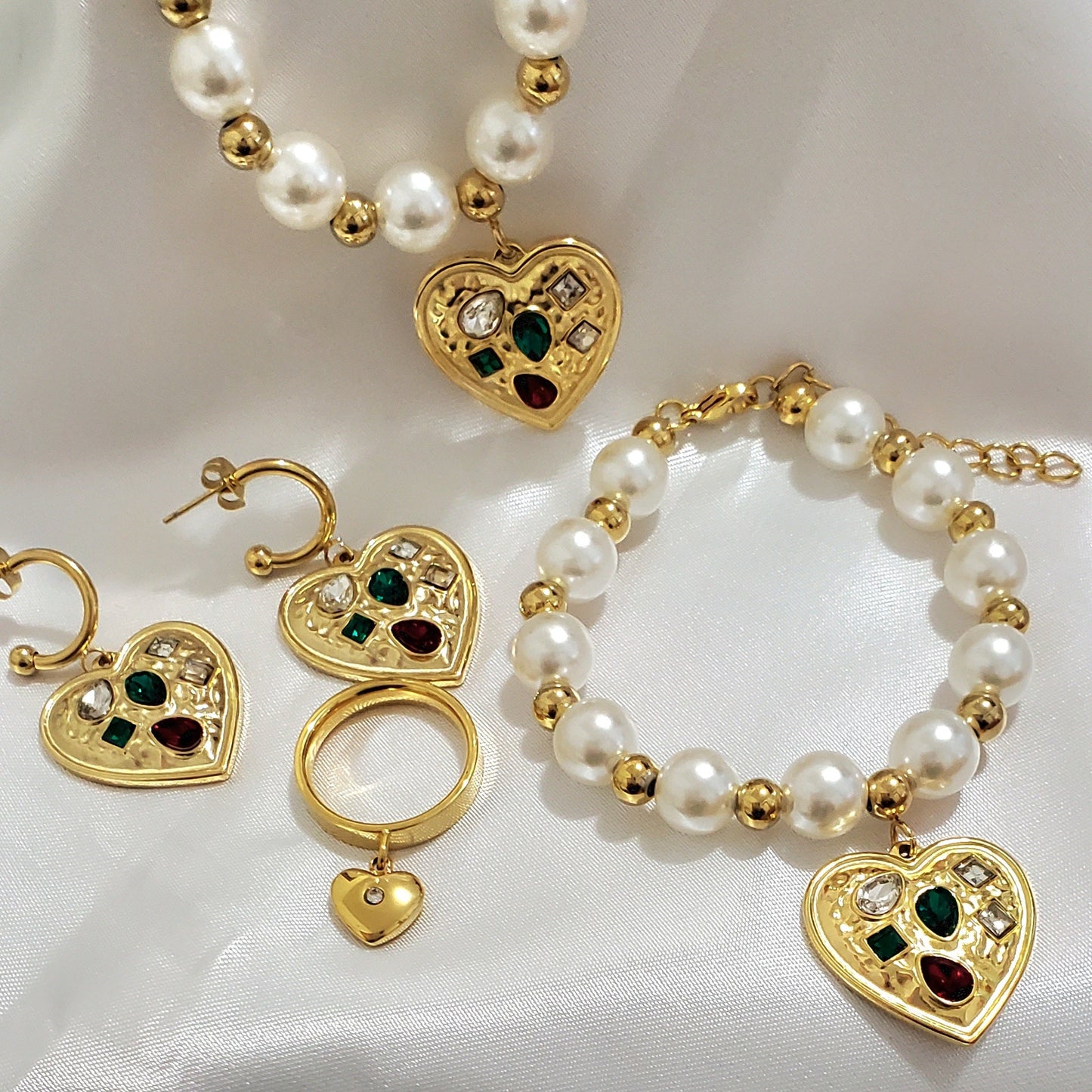 Set White Pearl w Multi Rhinestone