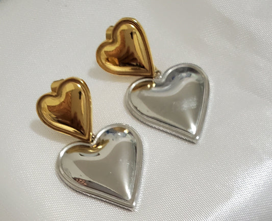Aretes Corazón Dorado y Plateado