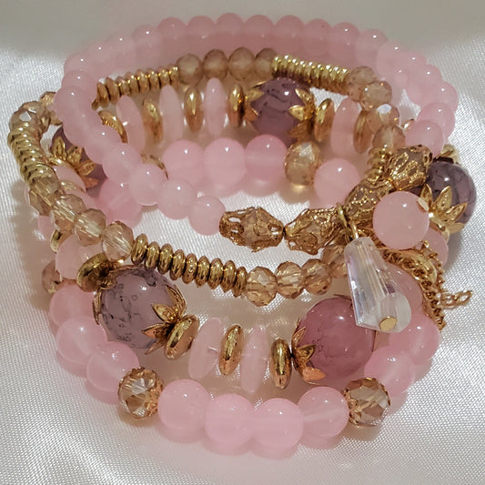 Pulsera Stretch  Dorado y Rosa Multi