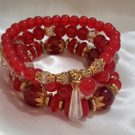Pulsera Stretch Dorado y Rojo