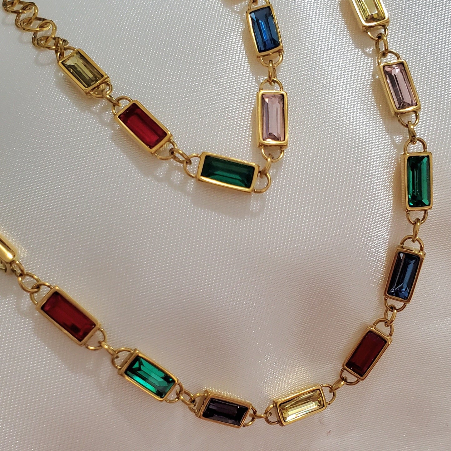 18K Gold Plated Stainless Steel Necklaces & Bracelet Crystal Set