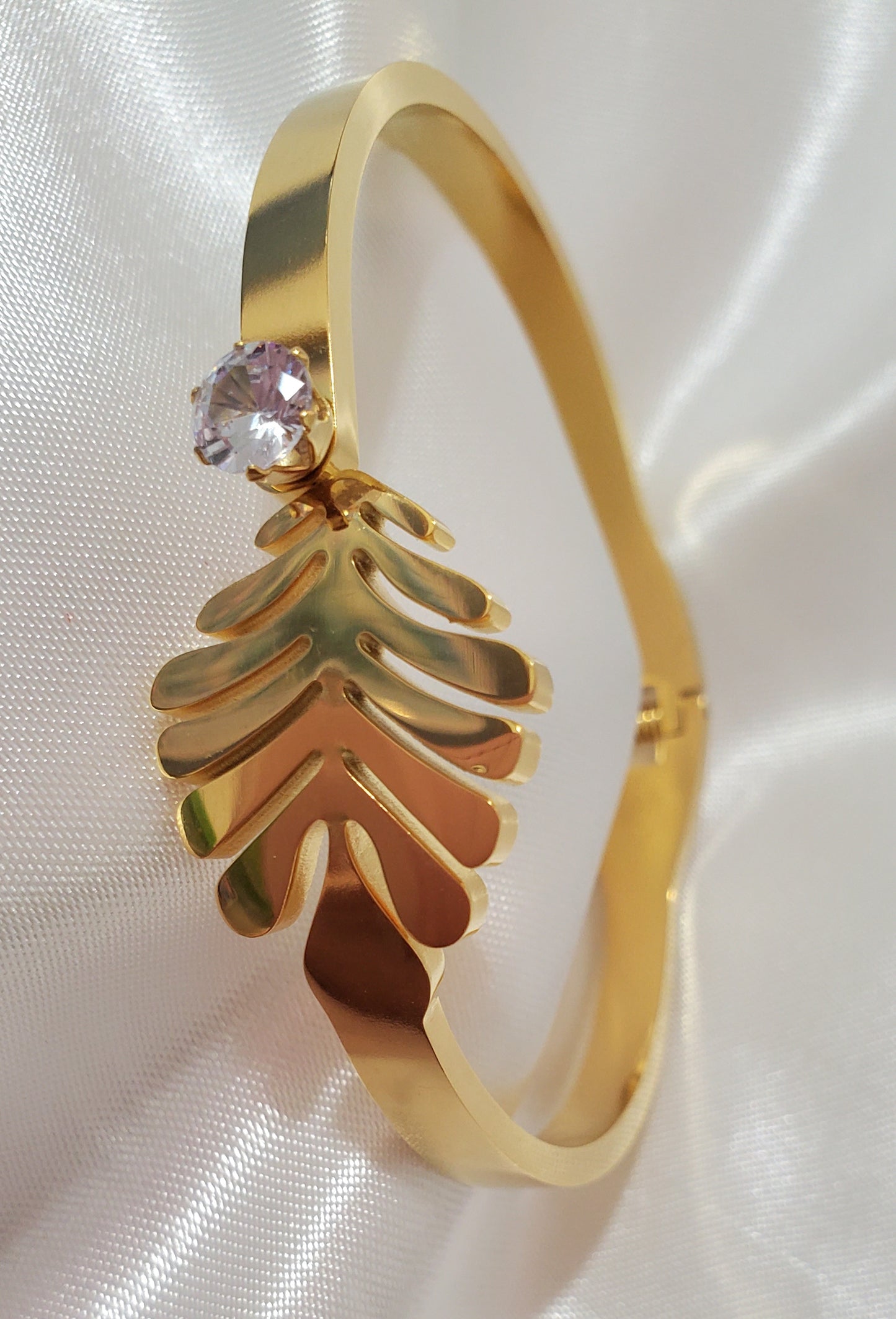 18K Gold Plated Stainless Steel Cubic Zircon Bangle Bracelet
