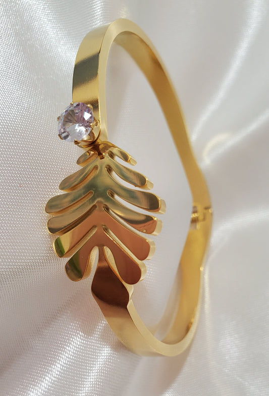 18K Gold Plated Stainless Steel Cubic Zircon Bangle Bracelet
