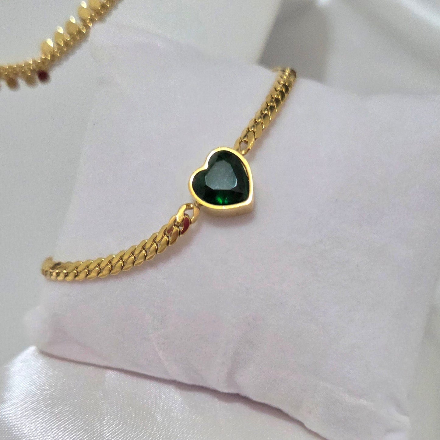 18K Gold Plated Green Zircon Heart Bracelet – Dainty Love Charm Jewelry Gift