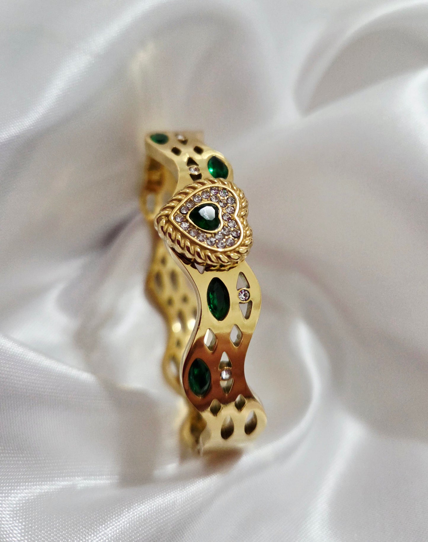 18K Gold Plated Stain1less Steel Emerald Heart Bracelet