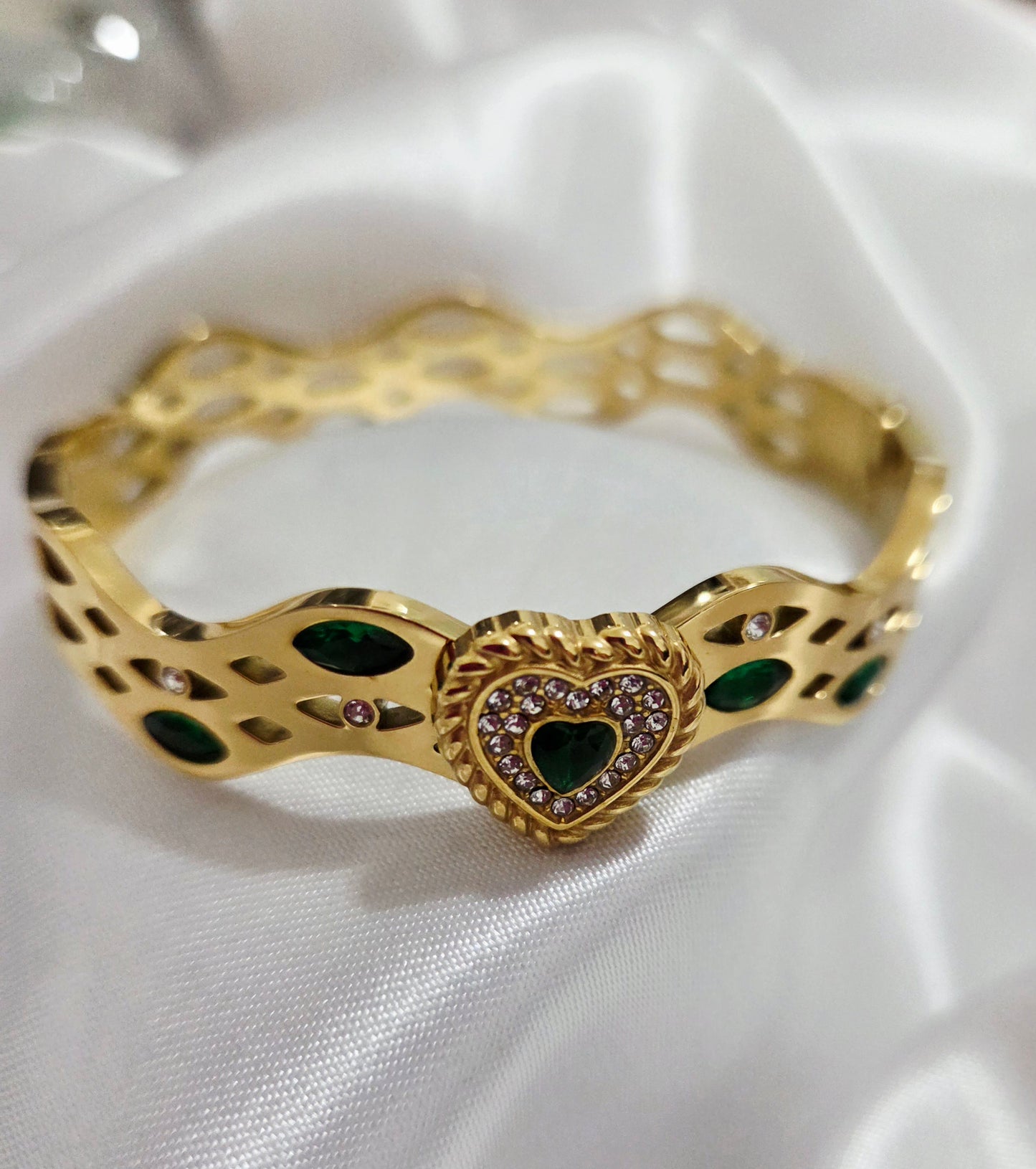 18K Gold Plated Stain1less Steel Emerald Heart Bracelet