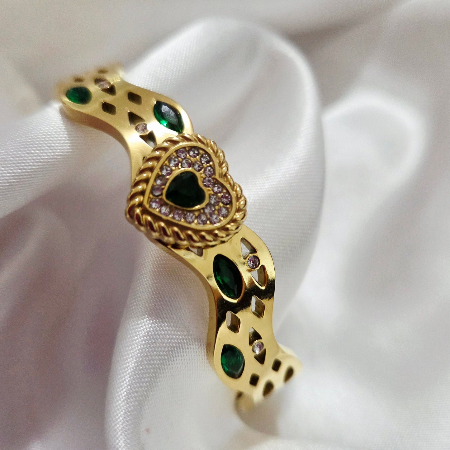 18K Gold Plated Stain1less Steel Emerald Heart Bracelet