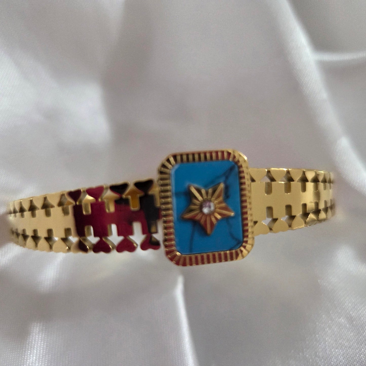 18K Gold Plated Stainless Steel Blue Star Bangle Bracelet