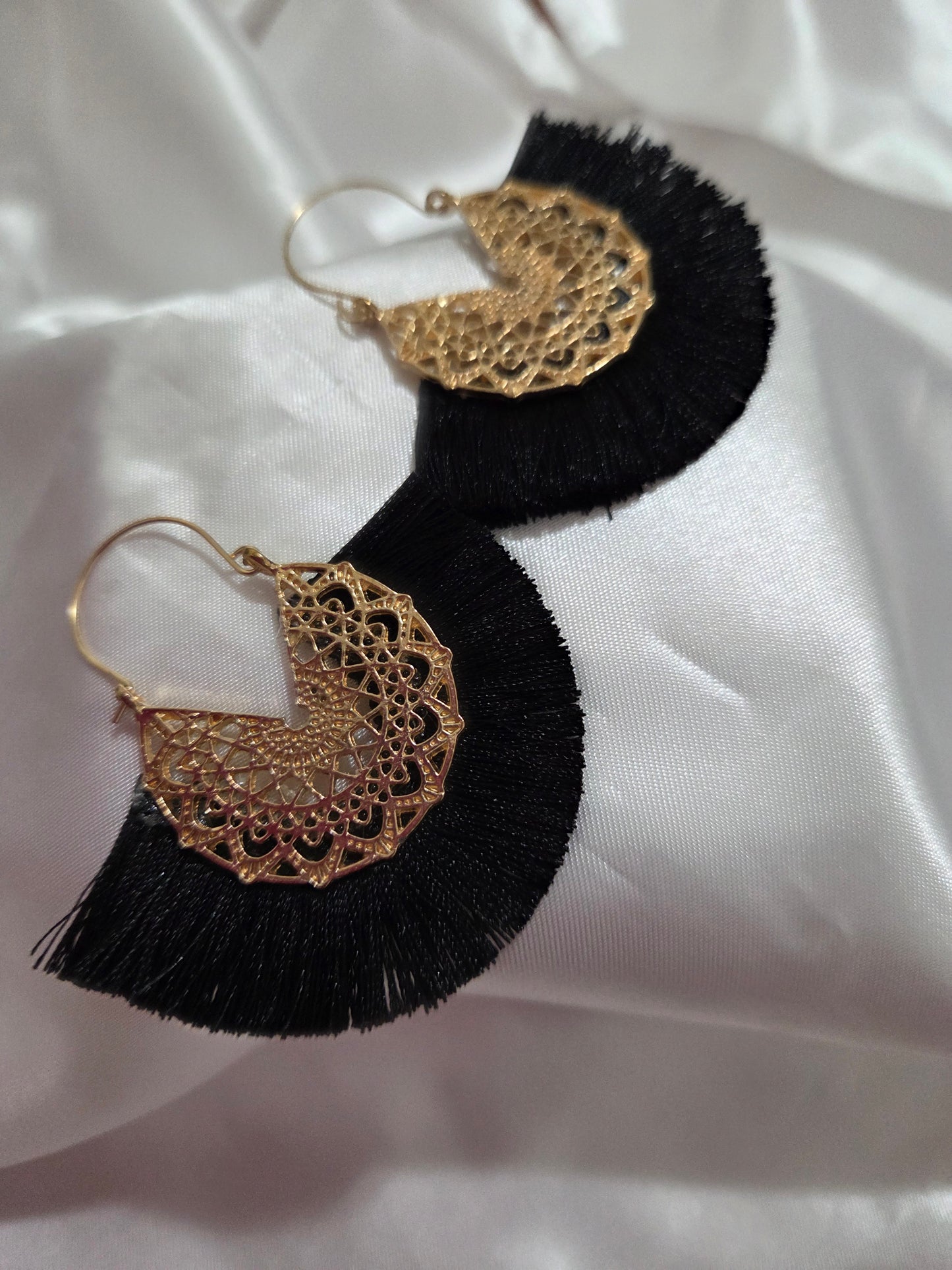 Bohemian Black Gold  Tassel Dangle Earrings