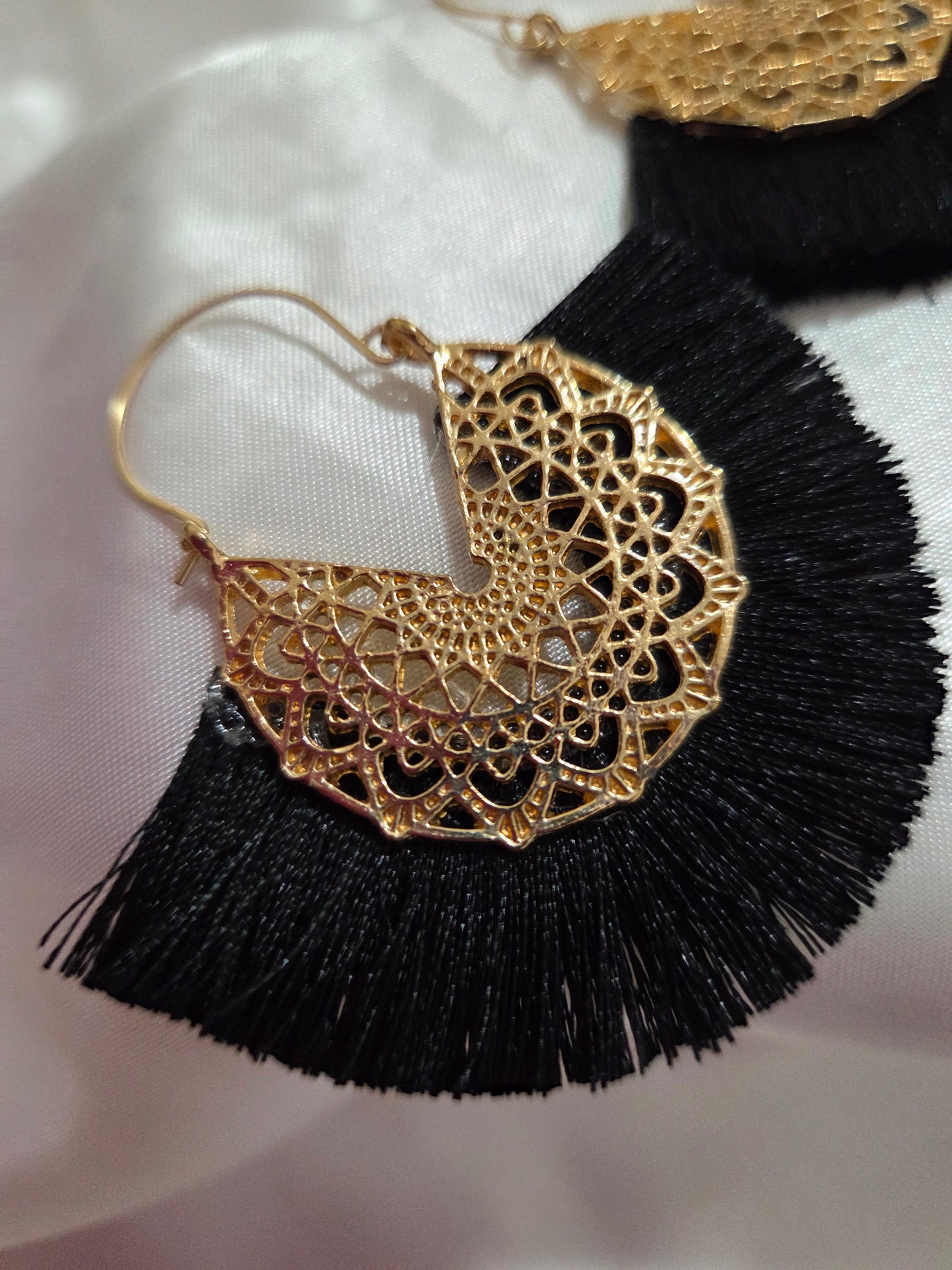 Bohemian Black Gold  Tassel Dangle Earrings