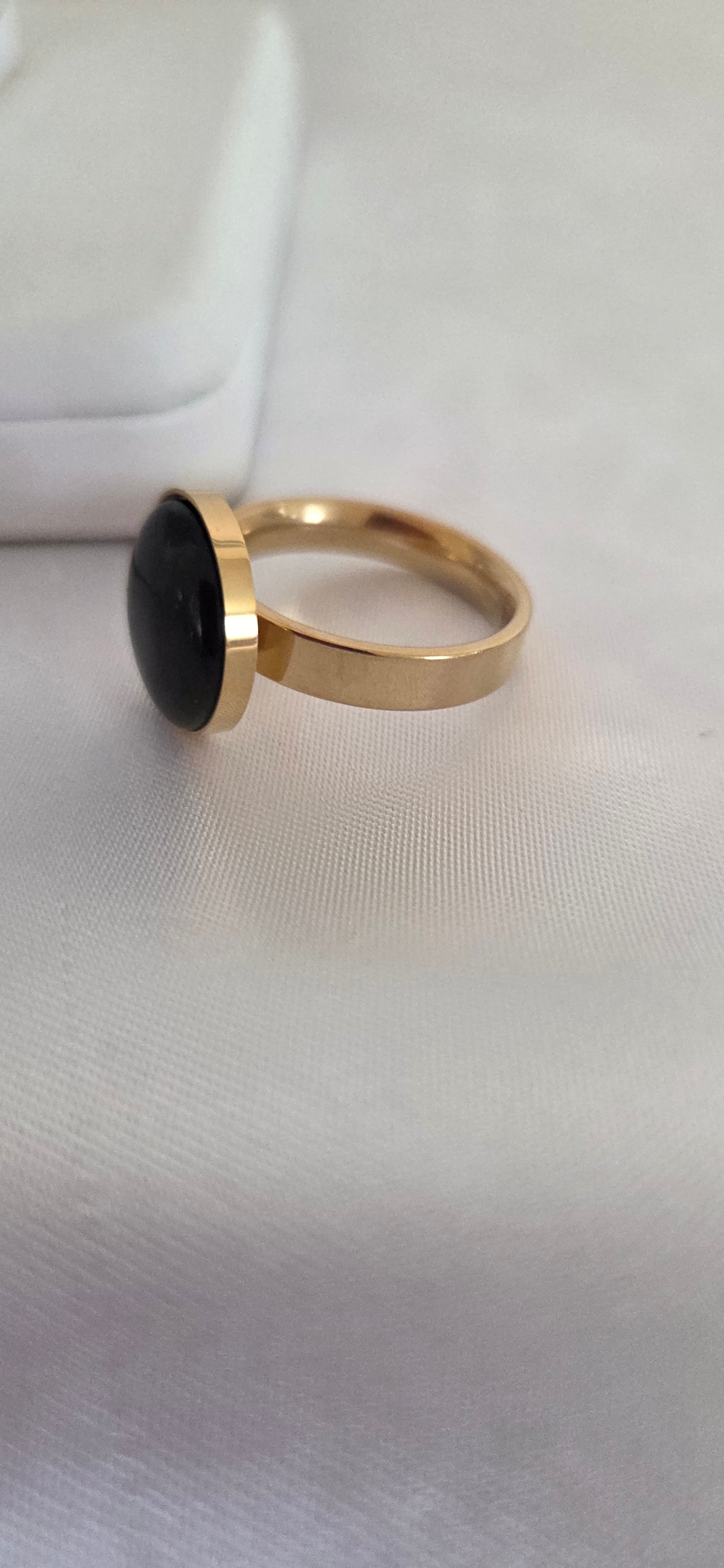 18K Gold Plated Stainless Steel Ring Waterproof Black Stone Minimalist Band