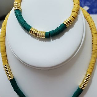 18K Gold Plated Heishi Beads Necklace & Bracelet Set | Stainless Steel | Multiple Colors