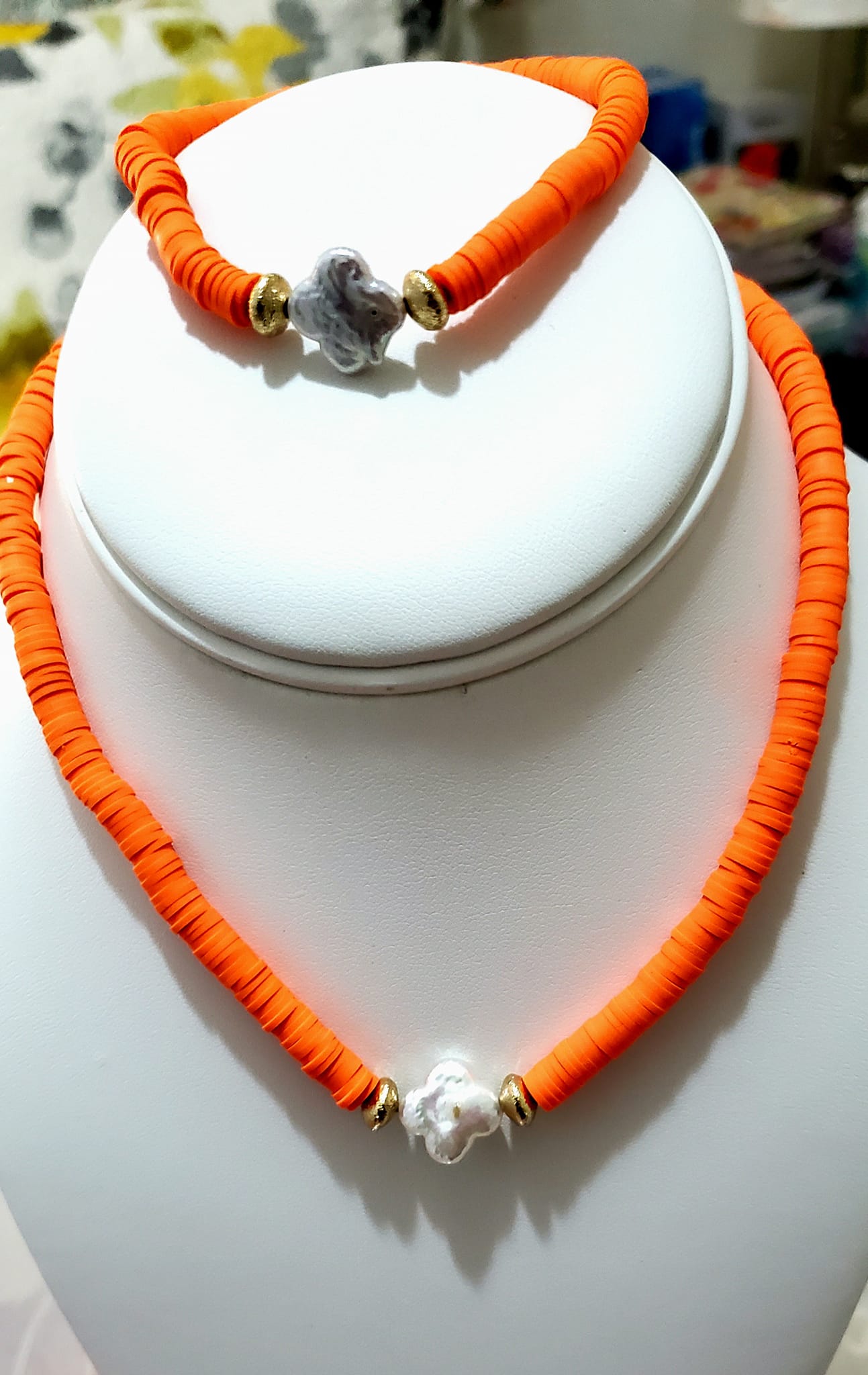 18K Gold Plated Heishi Beads Choker & Bracelet Set | Summer Polymer Clay Jewelry